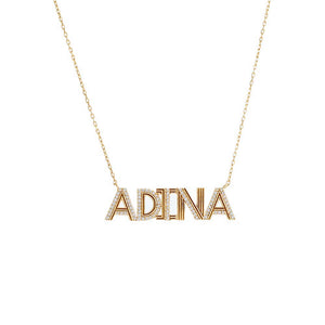 Gold Solid/Pave Uppercase Block Name Necklace - Adina Eden's Jewels