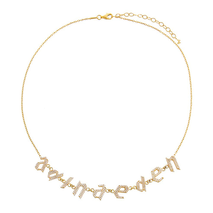 Gold Pavé Bold Gothic Slanted Name Necklace - Adina Eden's Jewels