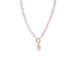 CZ Starburst Teardrop Natural Stone Pendant Beaded Clicker Necklace