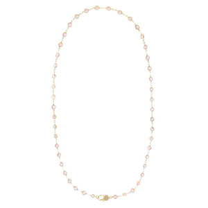 Light Pink Station Pave Lobster Clasp Link Chain Necklace
