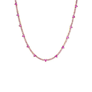 Gold CZ Heart Accented Tennis Necklace - Adina Eden's Jewels
