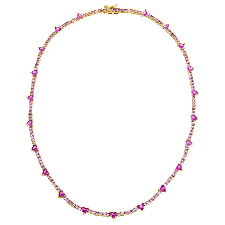  CZ Heart Accented Tennis Necklace - Adina Eden's Jewels