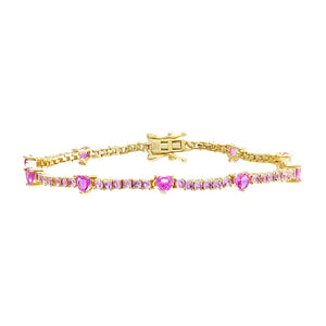 Gold Colored CZ Heart Accented Tennis Bracelet - Adina Eden's Jewels