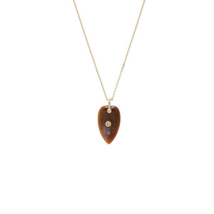 Tiger Eye CZ Bezel Elongated Heart Natural Stone Necklace - Adina Eden's Jewels