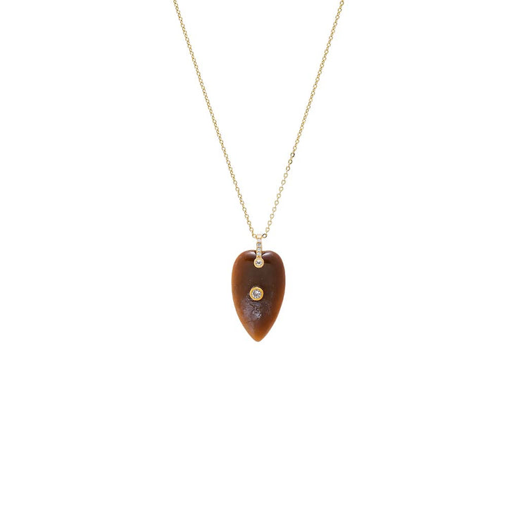 CZ Bezel Elongated Heart Natural Stone Necklace – Adina Eden