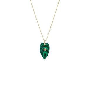 Malachite CZ Bezel Elongated Heart Natural Stone Necklace - Adina Eden's Jewels