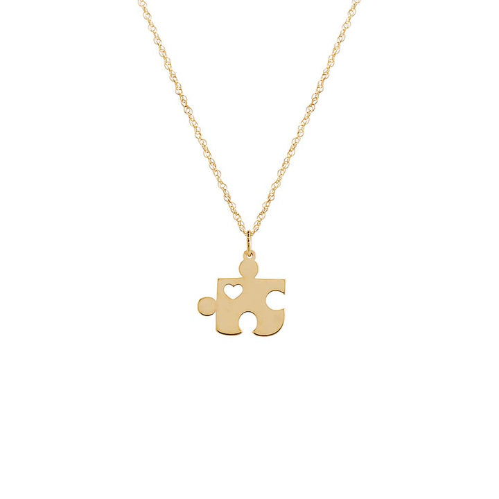 14K Gold Solid Cutout Heart Puzzle Piece Necklace 14K - Adina Eden's Jewels