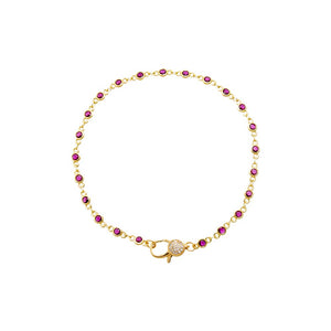 Colored CZ Bezel Pave Clasp Tennis Link Chain Anklet