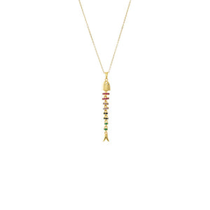 Multi-Color Rainbow Long Fishbone Necklace - Adina Eden's Jewels