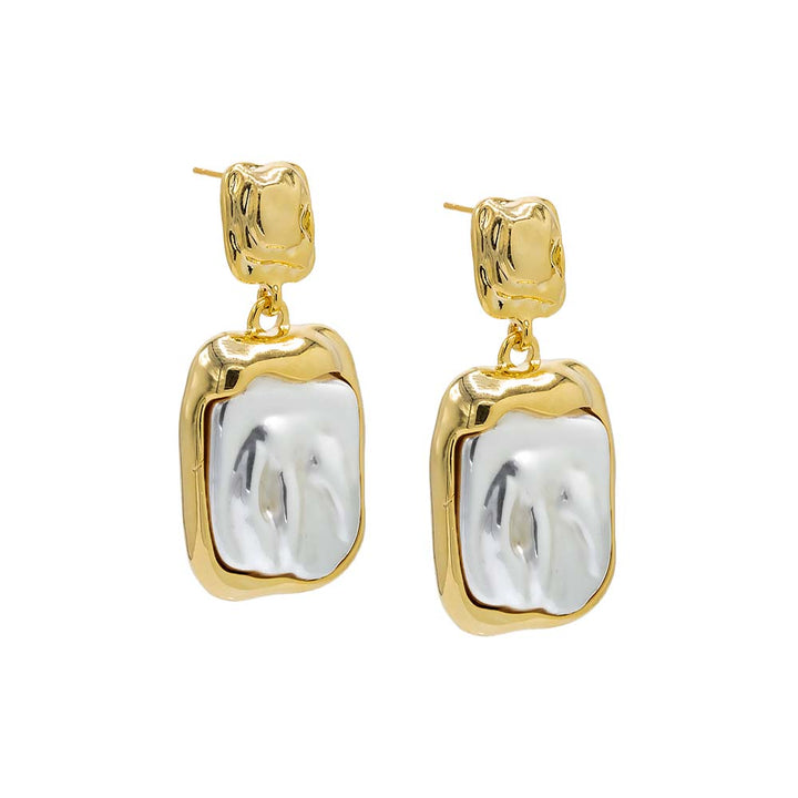 Pearl White Fluid Gold & Pearl Drop Stud Earring - Adina Eden's Jewels