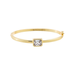 Gold Colored Emerald Shape Bezel Bangel - Adina Eden's Jewels