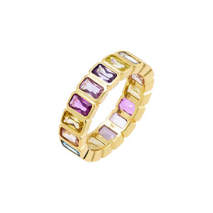 Multi Color / 6 Pastel Baguette Bezel Band Ring - Adina Eden's Jewels