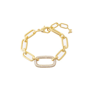 Gold Pave Statement Paperclip Bracelet - Adina Eden's Jewels
