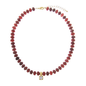 Red Red Jasper Beaded CZ Assher Bezle Drop Charm Necklace - Adina Eden's Jewels