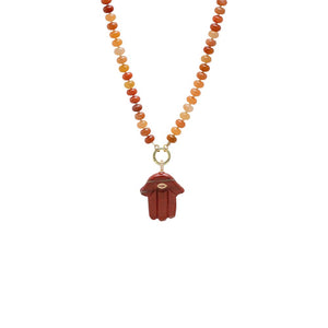 Burgundy Colored Hamsa Evil Eye Pendant Beaded Clicker Necklace - Adina Eden's Jewels