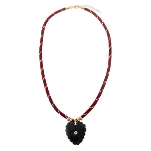 Burgundy / Black Onyx Heart Natural Stone Burgundy Rope Necklace - Adina Eden's Jewels