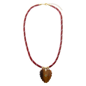 Burgundy / Tiger Eye Tiger Eye Heart Natural Stone Burgundy Rope Necklace - Adina Eden's Jewels