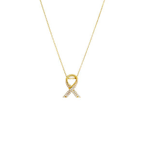 Gold Pave "Bring Them Home" Ribbon Pendant Necklace - Adina Eden's Jewels