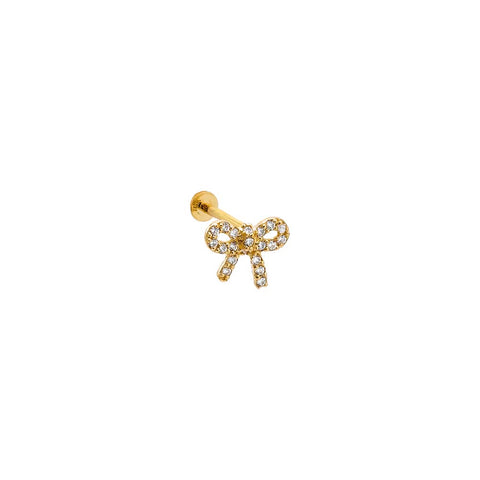 Pave Bow Tie Threaded Stud Earring 14K