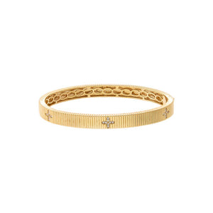 Gold CZ Flower Station Fluted Bangle Bracelet - Adina Eden's Jewels