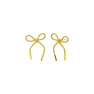Gold Solid Beaded Ball Bow Tie Drop Stud Earring - Adina Eden's Jewels