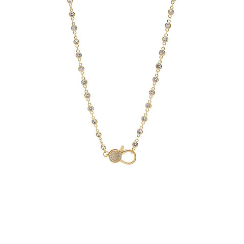 CZ Round Bezel Station Pave Lobster Clasp Chain Necklace – Adina Eden
