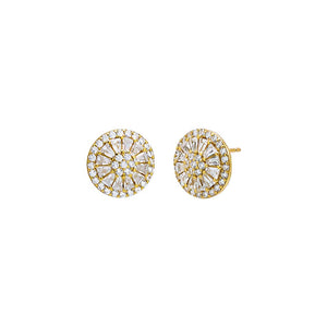 Gold Pave X Baguette Round Stud Earring - Adina Eden's Jewels