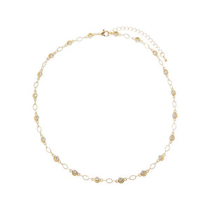 Gold CZ Round Half Moon Bezel Link Chain Choker - Adina Eden's Jewels