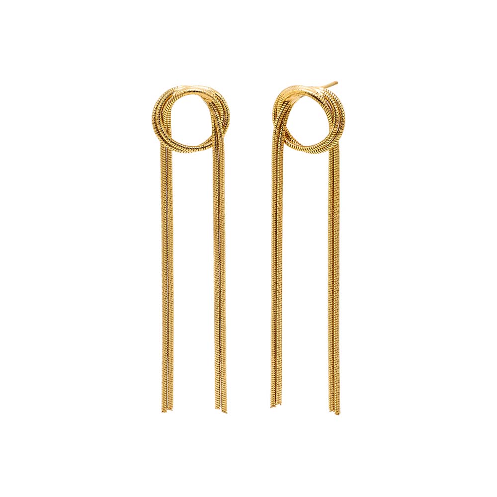Gold Double Snake Chain Knotted Drop Stud Earring - Adina Eden's Jewels