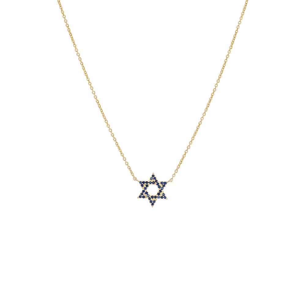 14K Gold Sapphire Blue Star Of David Necklace 14K - Adina Eden's Jewels