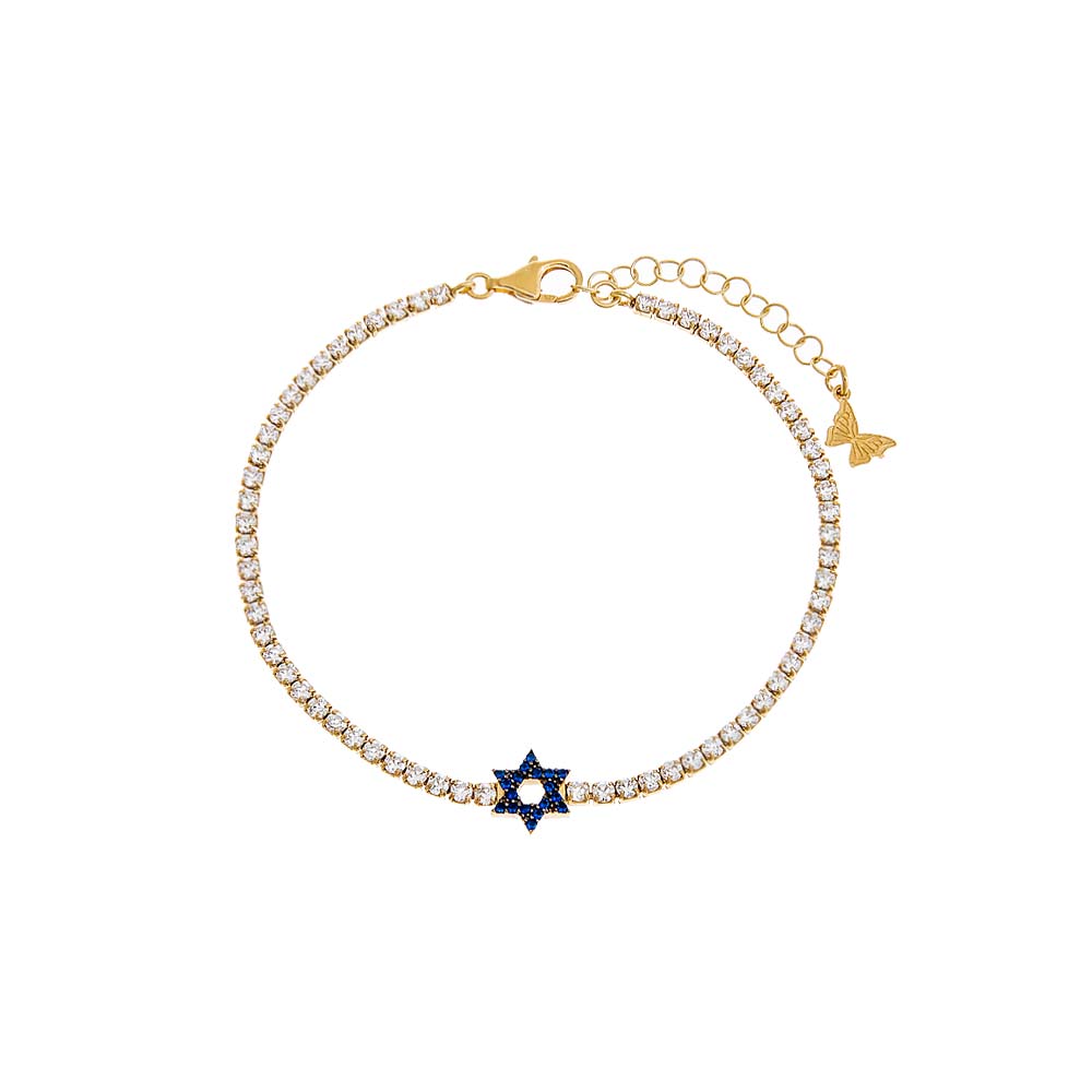 Gold Sapphire Blue Star Of David Tennis Bracelet - Adina Eden's Jewels