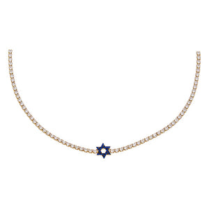 Gold Sapphire Blue Star Of David Tennis Choker - Adina Eden's Jewels
