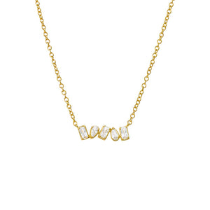 Gold CZ Teardrop X Baguette Bezel Bar Necklace - Adina Eden's Jewels