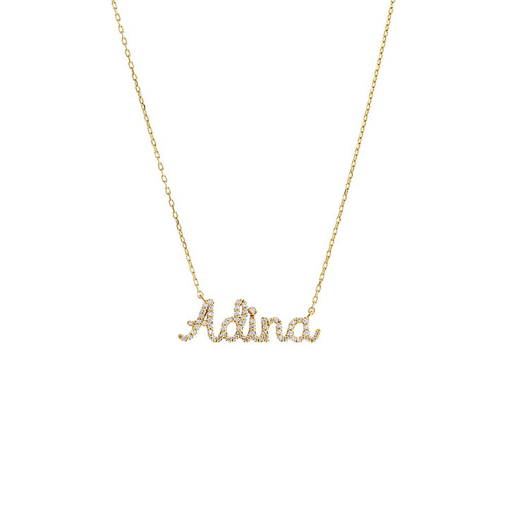 Gold Pave Script Nameplate Necklace - Adina Eden's Jewels