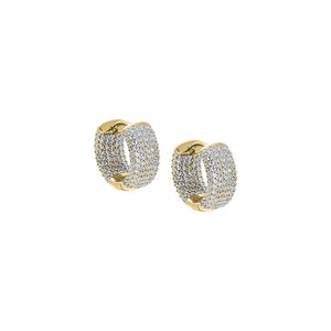 Gold / 14MM Mini Pave Wide Rounded Huggie Earring - Adina Eden's Jewels