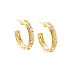 Two-Tone Two Tone Clover Ridged Open Hoop Earring - Adina Eden's Jewels