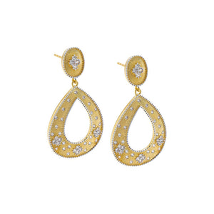 Two Tone Pearled Open Pear Drop Earring