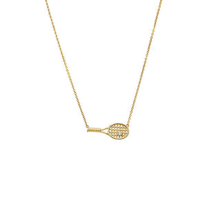 Gold CZ Sideway Tennis Racket Pendant Necklace - Adina Eden's Jewels