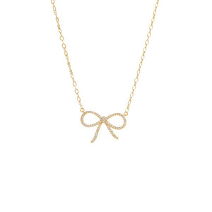 Gold Thin Pave Bow Necklace - Adina Eden's Jewels