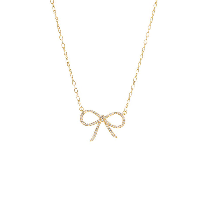 Gold Thin Pave Bow Necklace - Adina Eden's Jewels