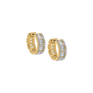 Gold CZ Pave X Baguette Huggie Earring - Adina Eden's Jewels
