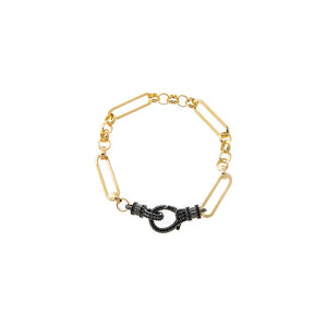 Two-Tone Pave Black Carabine Clasp Paperclip Link Bracelet - Adina Eden's Jewels