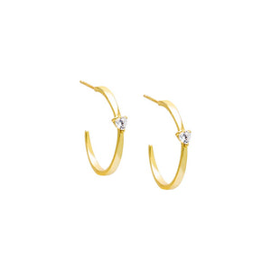 Gold / Small CZ Heart Open Hoop Earring - Adina Eden's Jewels