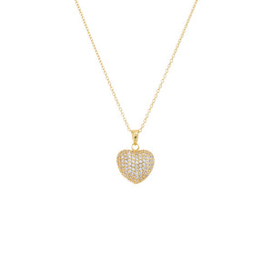 Gold Mini Pavé Puffy Heart Charm Necklace - Adina Eden's Jewels