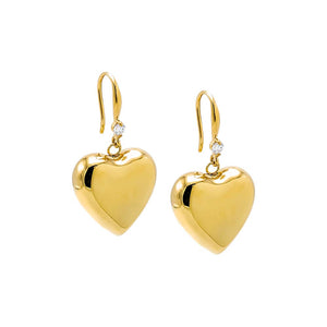 Gold CZ Puffy Heart Huggie Earring - Adina Eden's Jewels