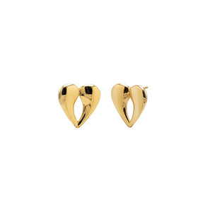 Gold / Small Solid Double Teardrop Heart Shape Stud Earring - Adina Eden's Jewels