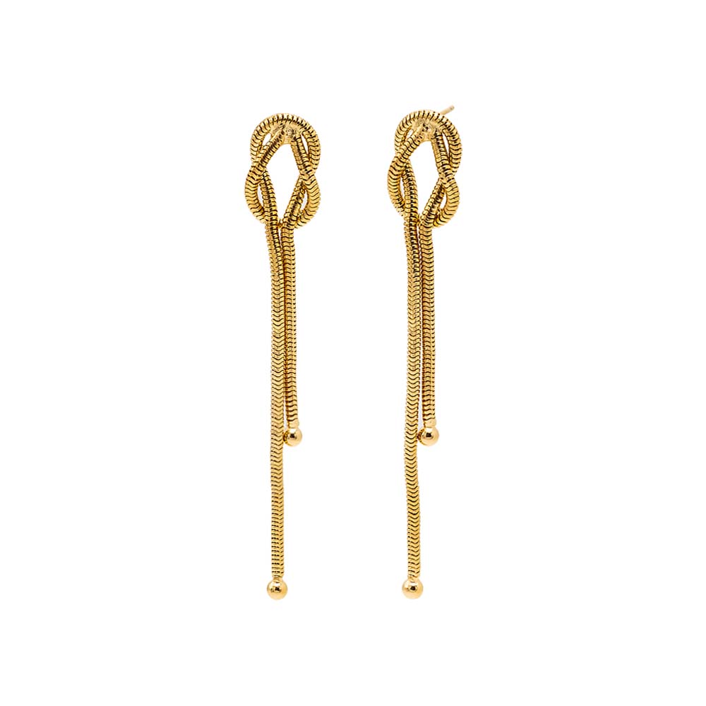 Gold Snake Chain Knotted Drop Stud Earring - Adina Eden's Jewels