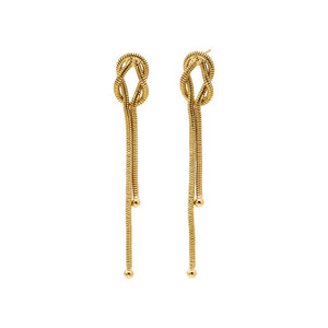 Gold Snake Chain Knotted Drop Stud Earring - Adina Eden's Jewels