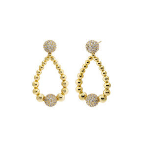 Gold Pave Graduated Beaded Drop Stud Earring - Adina Eden's Jewels