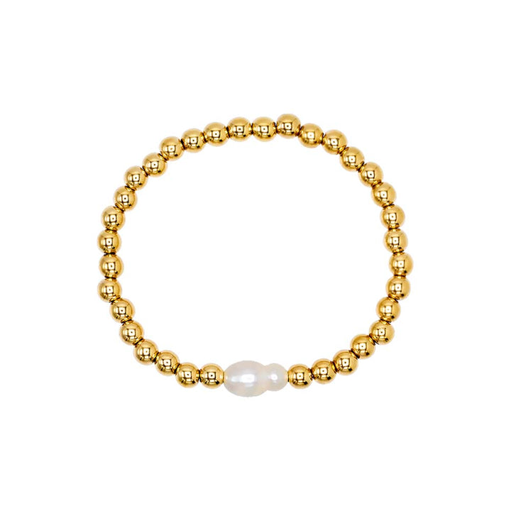 Pearl White Pearl X Beaded Ball Stretch Bracelet - Adina Eden's Jewels